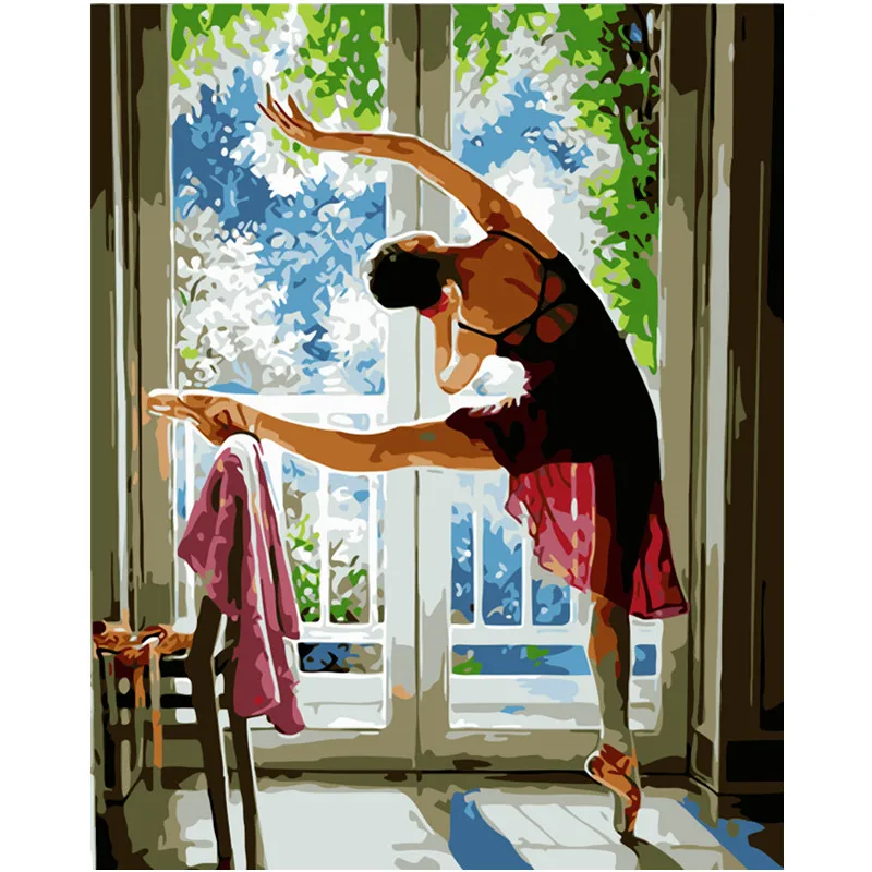 

Painting By Numbers DIY Dropshipping 40x50 50x65cmMorning exercise ballet danc Figure Canvas Wedding Decoration Art picture Gift