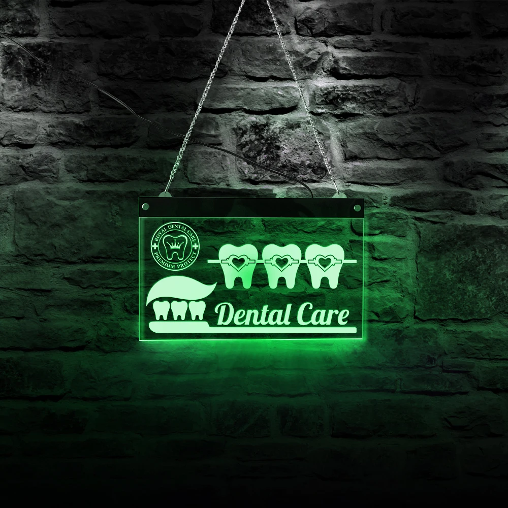 

Dentist Dental Care Sign Oral Hygiene Healthy Tooth Stamp Icon Healthcare Stomatology Symbol Cosmetic Logo 3D Decor Light Lamp