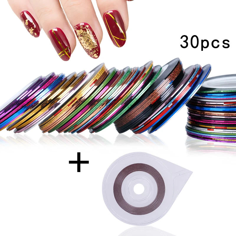 

Feivielle 30 Rolls Mixed Color Nail Striping Tape Decal For DIY 3D Variety Nail Art Tips Decorations Nail Line Foil nail Sticker