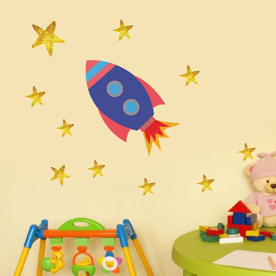 Rocket Stars Decal Cartoon Wall Art Decal For Kids Nursery Bedroom Vinyl Wall Sticker Removable Wallpaper Living Room Home Decor (1)