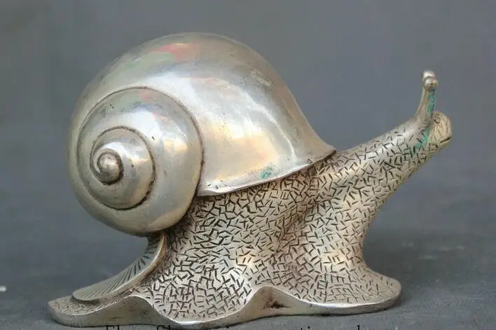 

5" Chinese Silver Lifelike Abstract Animal Running Snail Statue Sculpture Figure