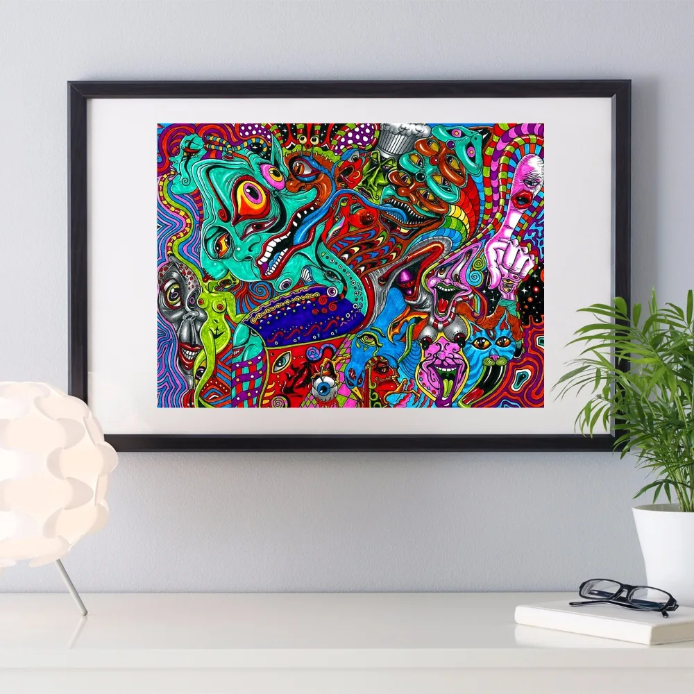 Psychedelic augen und mund leinwand kunstdruck malerei poster mauerbilder für zimmer dekoration wand dekor kein