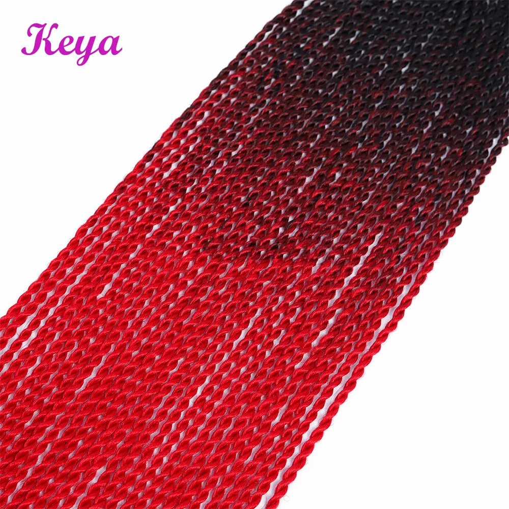 Keya Ombre Сенегальские крученые волосы 14 цветов синтетические плетеные волосы 24 дюйма крючком косички 30 корней розовые волосы синие косички
