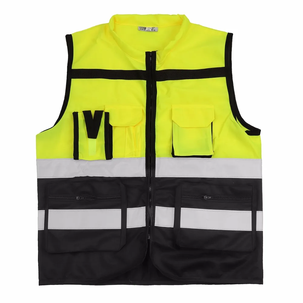 

7-Pocket High Visibility Reflective Vest Construction Traffic Cycling Working Clothing Zipper Design Safety Vest Workwear