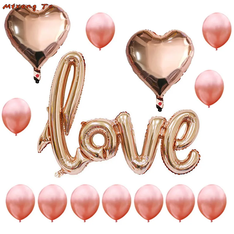 

14pcs/lot Rose Gold heart love letter Diamond Ring air Balloons for bride to be weeding party bridal shower decorations