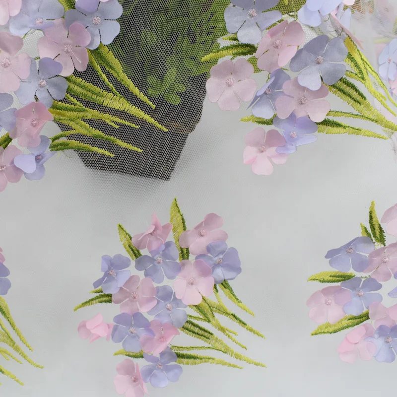 3D Flower Embroidered Lace Fabric For Dress Fashion Tulle Fabric DIY Cloth Tecidos de Patchwork Tissus 3