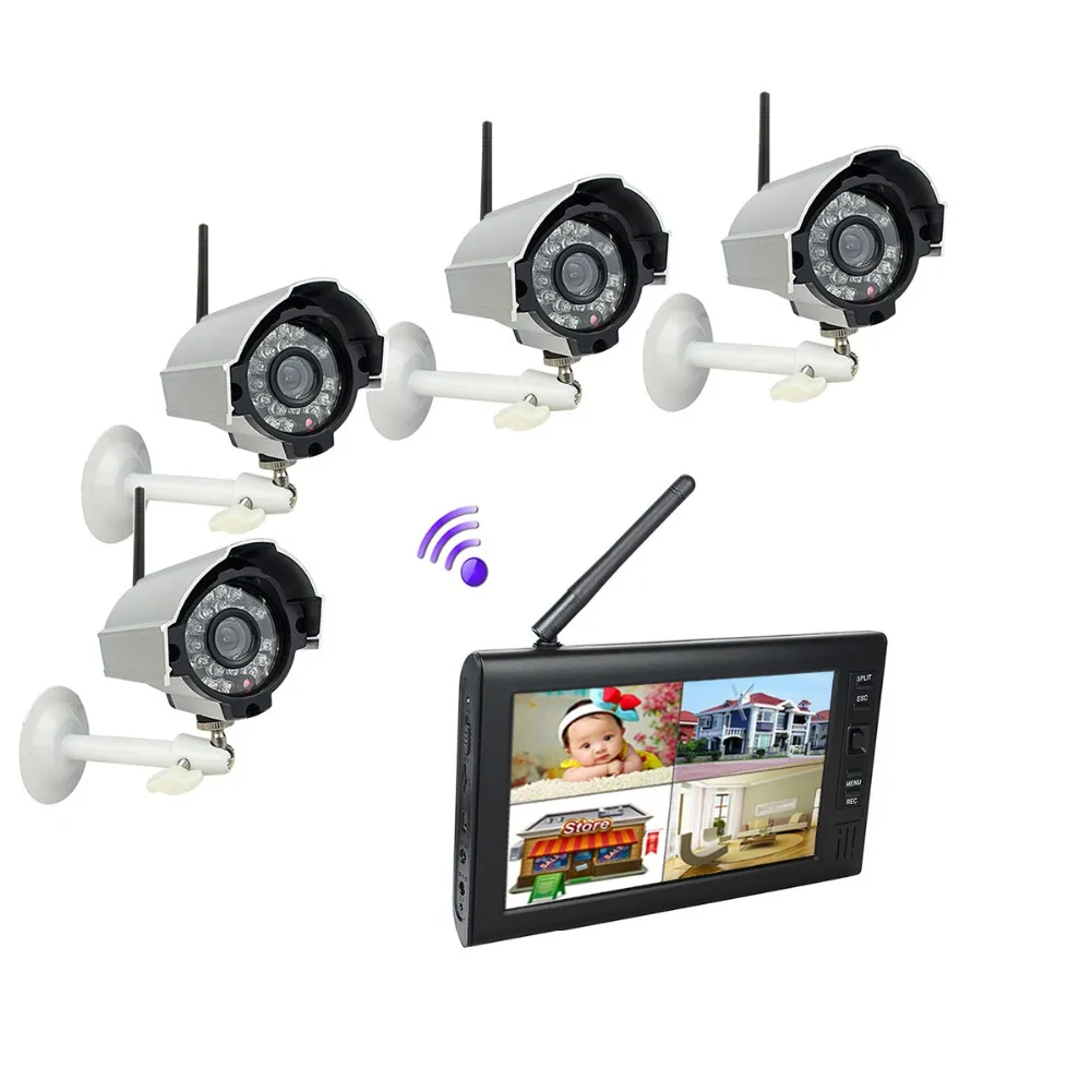 

7'' TFT Digital 2.4G Wireless Camera Audio Video Baby Monitor 4CH Quad DVR Security System with IR Night Light Camera F1620