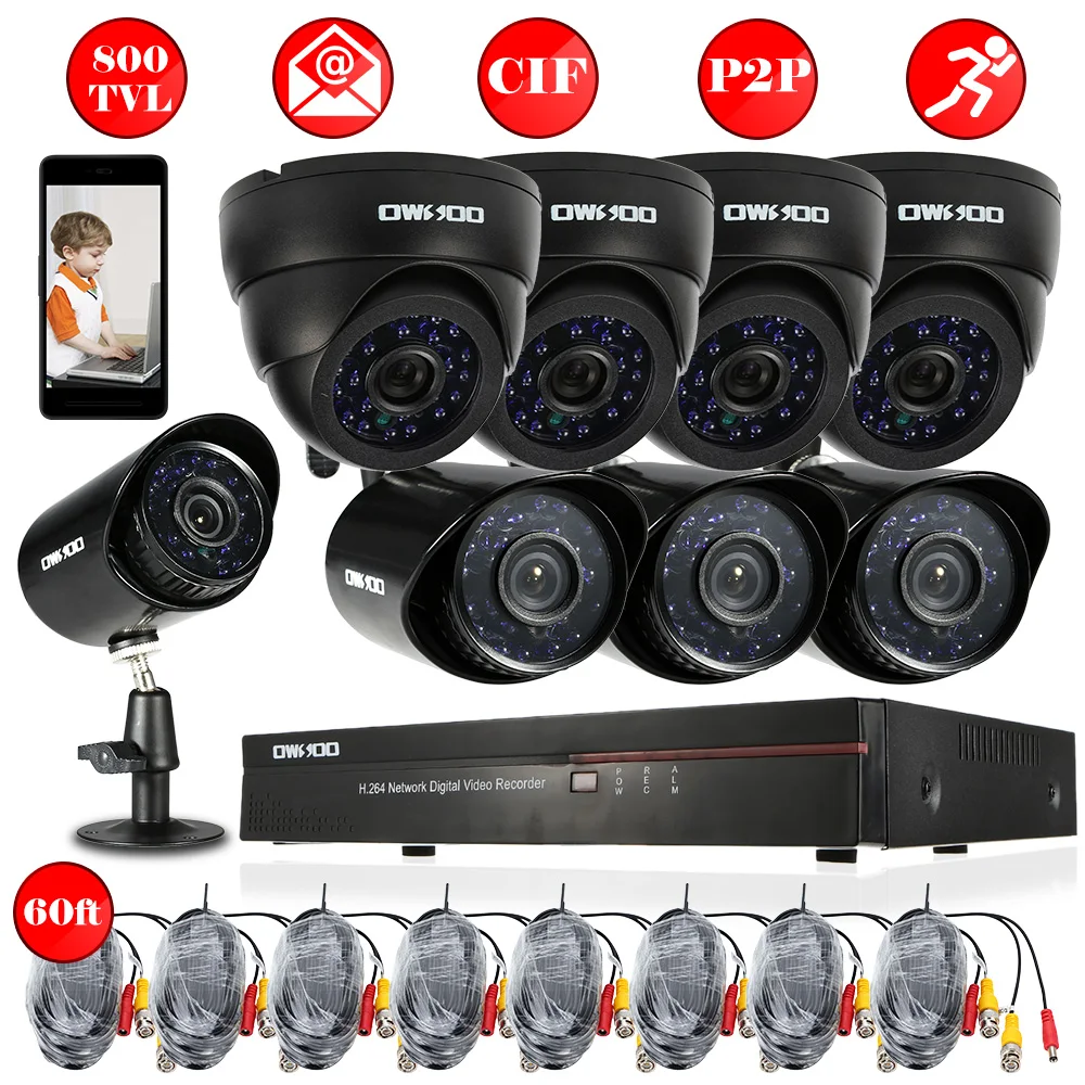 OWSOO 16 канальная система видеонаблюдения CIF 800TVL с поддержкой ночного