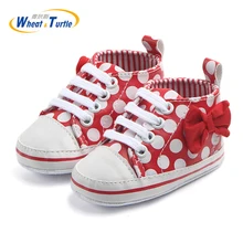 Mother Kids Polka Dots Autumn Spring Lace-Up Eyelet And Bow Decorated Unisex Newborn Baby Shoes Non-Slip First Walkers Sneakers eyelet lace up staggered jumper