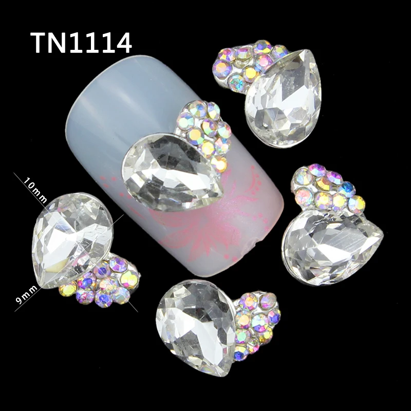 

Blueness 10 Pcs Love Heart 3D Nail Art Decorations Diy Glitter Silver Alloy Charm Clear Water Drops AB Rhinestones Nails Tools