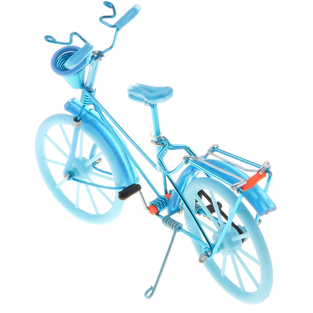

1:10 Bike Model Bicycle with Basket Handicraft Home Decor Toy Light Blue