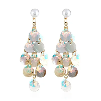 

Colorful Star Jewelry Charm Sequin Drop Long Earrings For Women Simulated-pearl Geometric Round Shiny Dangle Earring Sales E104