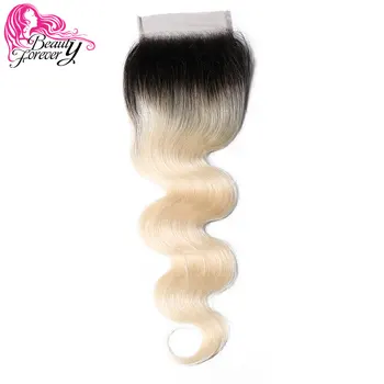 

Beauty Forever Brazilian Body Wave 1b 613 Ombre Blonde Lace Closure 4x4 Dark Root Remy Human Hair Closure Free Part