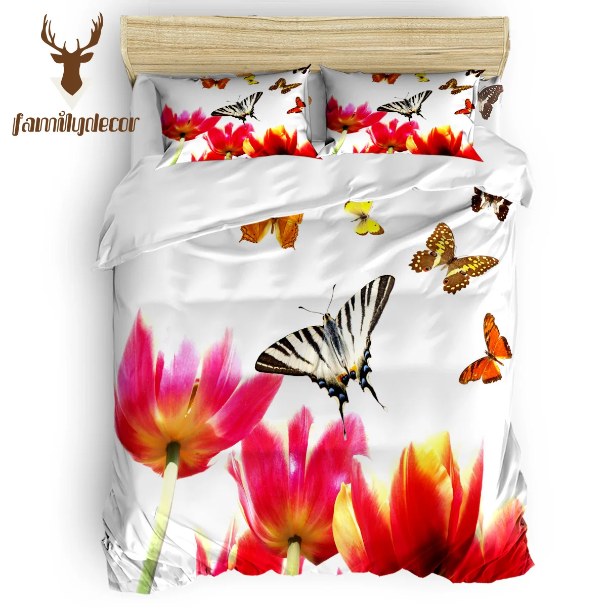 

FamilyDecor Insects Butterflies and Flowers Bedding Set Luxury Comforter Bedding Sets 3D King Size Red Blue Cotton DHL Free Ship