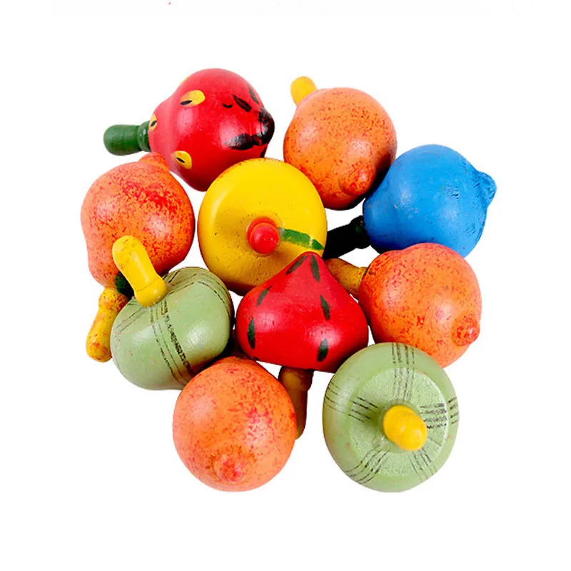 

Fruits Designs Spinning Top Wooden Children's Toys Mini Wooden Kids Sport Toy Action Interesting 6 Different Designs
