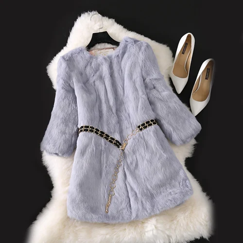 light grey Новое популярное Женское пальто из натурального кроличьего меха, длинная стильная куртка из натурального кроличьего меха, натуральный мех кролика, жилет - Цвет: light grey
