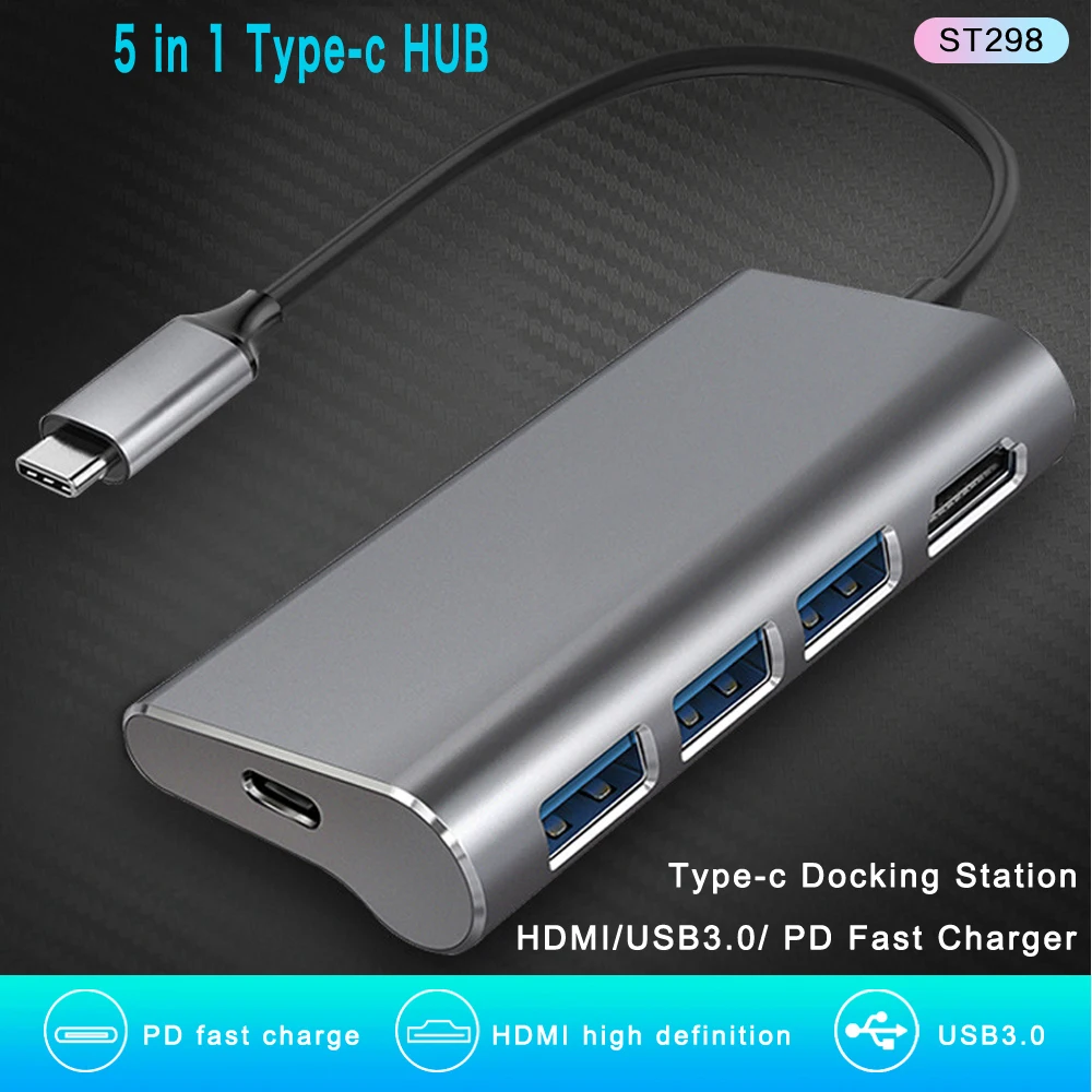 

5 in 1 Type-C to HDMI USB3.0 Adapter For MacBook Samsung Galaxy mobile phone MP4 Camera PD fast charger Extension Dock