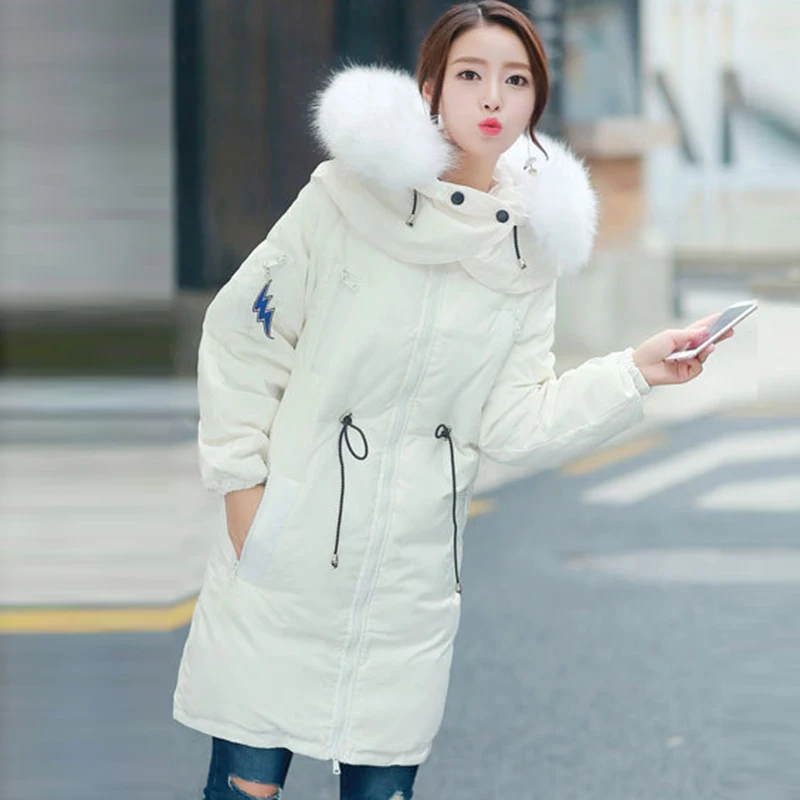 Femmes Grand long Manteau Veste Col Épaississement Femme Mode Duvet Nouvelle Plus Moyen D'hiver blanc Manteaux De 2017 Hiver Blanc Canard Fourrure Noir Qh1002 Et EqfPxvv