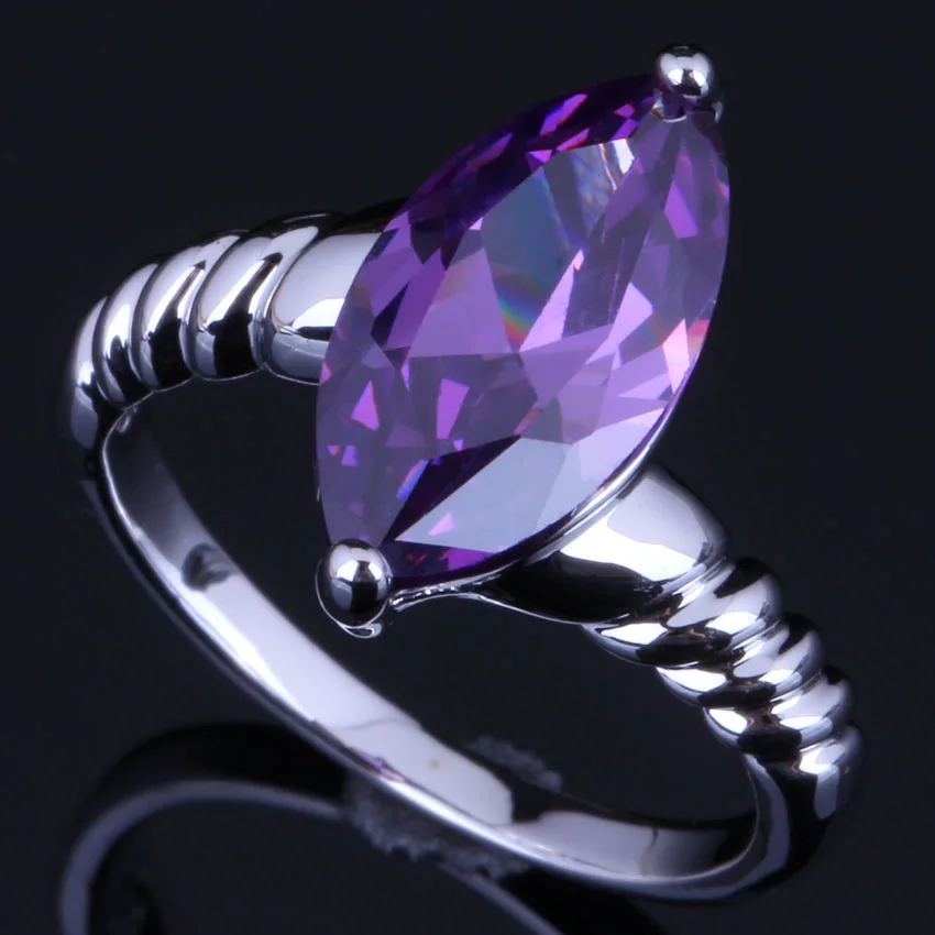 Meraviglioso Marquise Viola Cubic Zirconia 925 Sterling Silver Ring Per Le Donne V0671