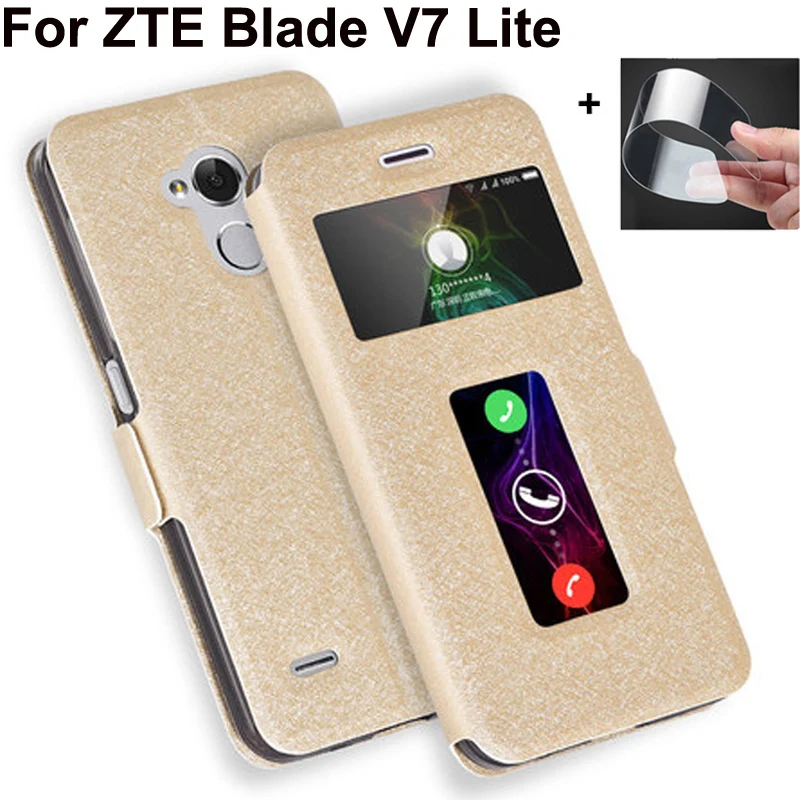 Open window PU leather case For ZTE Blade V7 Lite protect shell V 7 Lite phone cases For ZTE Blade V7Lite flip case back cover