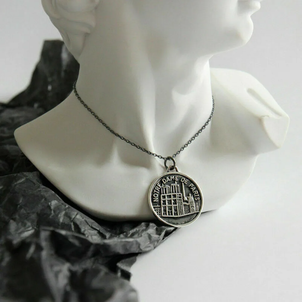 

Retro Necklace Notre Dame de Paris Choker Sterling Silver Coin Pendant Necklace Chain Jewelry Accessories Necklaces Exquisite