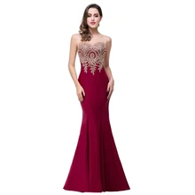 Echt 2016 Großhandel Meerjungfrau Abendkleid Sheer Neck Burgund Lange Abendkleider Robe De Soiree Vestido De Festa