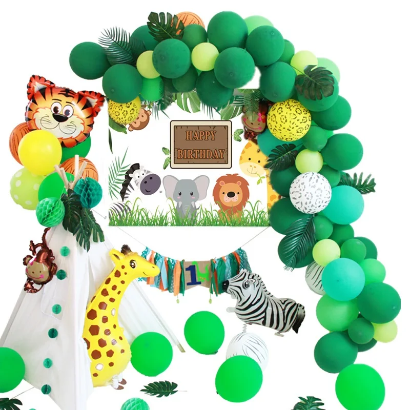 Green Forest Latex Ballon Garland Set Safari Wildlife Monkey Giraffe Tiger Animal Balloon Kit Baby Show Kids Birthday Backdrop Ballons Accessories Aliexpress