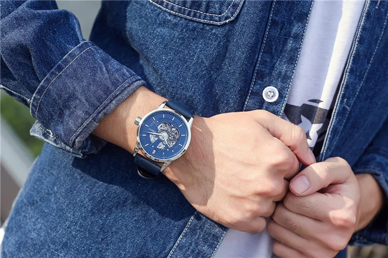 OUBAOER Mens Watches Top Brand Luxury Automatic Mechanical Watch Men Leather Business Waterproof Sport Watches Relogio Masculino