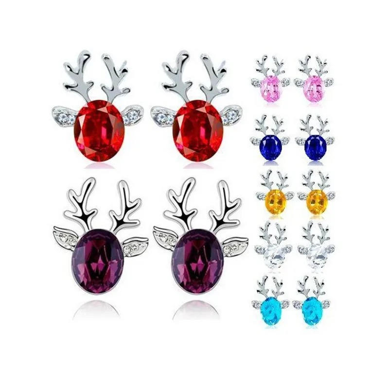 

8Seasons Cute Multicolor Christmas Crystal Cute Elk Earrings New Fashion Stud Earrings Women Accessories Party Gifts For Ladies