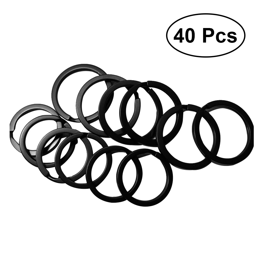 40pcs Key Rings Black Flat Plated Split Ring Key Chain Rings Key Attachment Ring for Jewelry