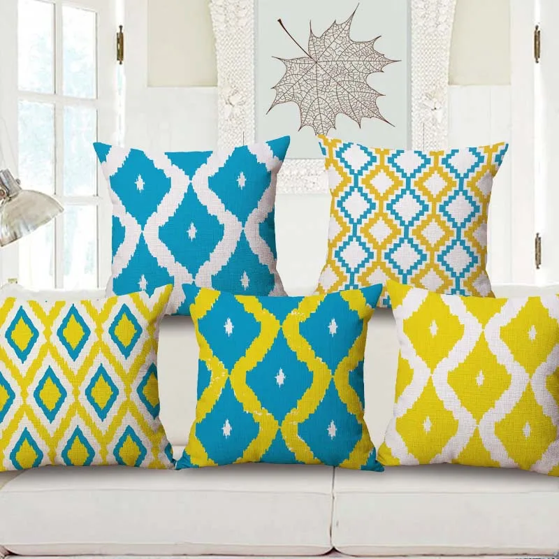 

ZXZXOON 18 Inches Fashion Colorful Style Cushion Cover Geometric Pattern Cotton Linen Pillow Cover Cushion Cover PillowCase