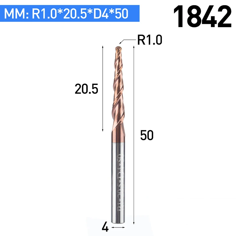 Huhao 1 шт. HRC55 конические сферическим концом вольфрама твердого сплава с покрытием Конические конуса ЧПУ фреза d4-d10mm гравировка бит - Длина режущей кромки: 1842