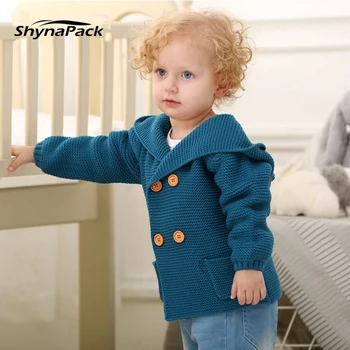 

Knitted Cardigan Sweater for baby boy 0-2T infant Kids jumper hooded toddler clothes clothing warm hoodie jacket parka children