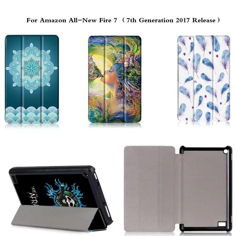 

Colorful Print PU Leather With Hard Back Cute Cover Case For All-New Amazon Fire 7 Tablet 7th Generation 2017 Release Cover