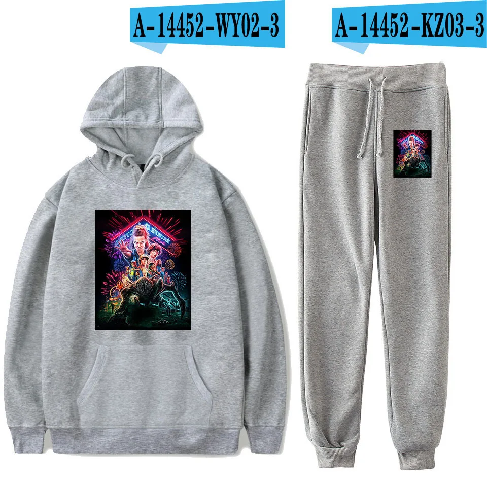 Stranger Things Men's Sportswear Casual Winter Warm Hooded Tracksuit Men Two Piece Sets with Hood 2PC Fleece Hoodie+ Sweatpants - Цвет: 023