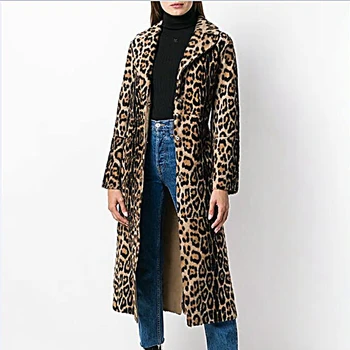 

Winter Warm Fashion Leopard Luxury Faux Fur Lapel Coat For Women Coat Artificial Fur Women's Long Coats Jacket Loose Outerwear