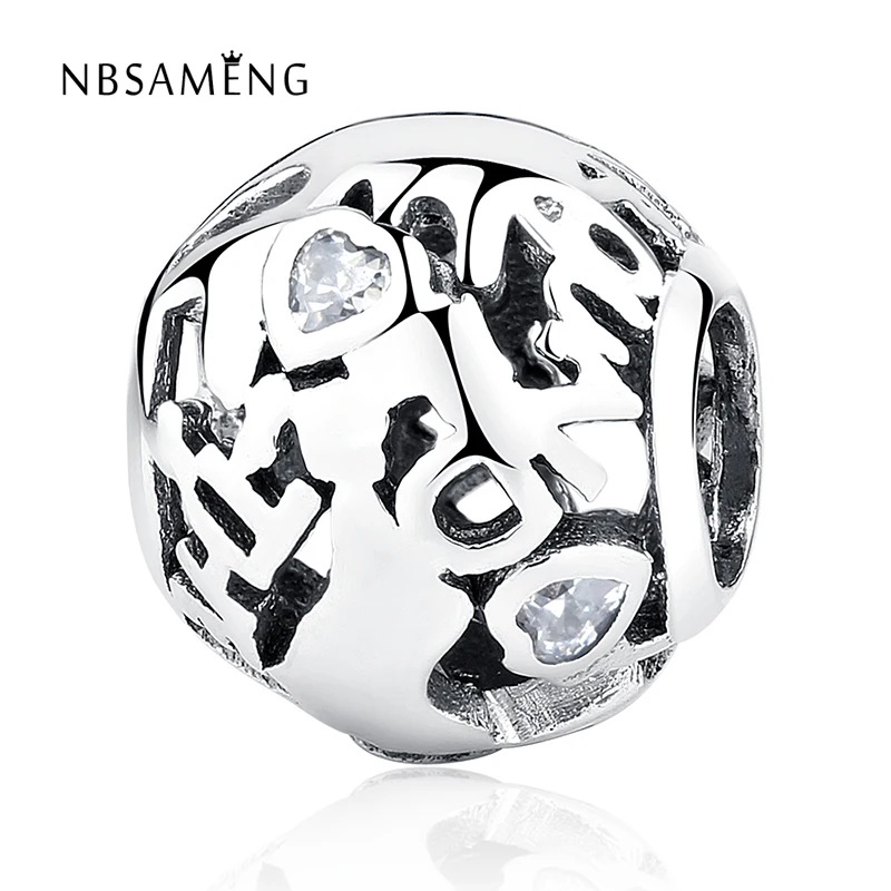 

Authentic 925 Sterling Sliver Bead Charm Hollow Letter with Heart Crystal Beads Fit Pandora Women DIY Bracelets Jewelry