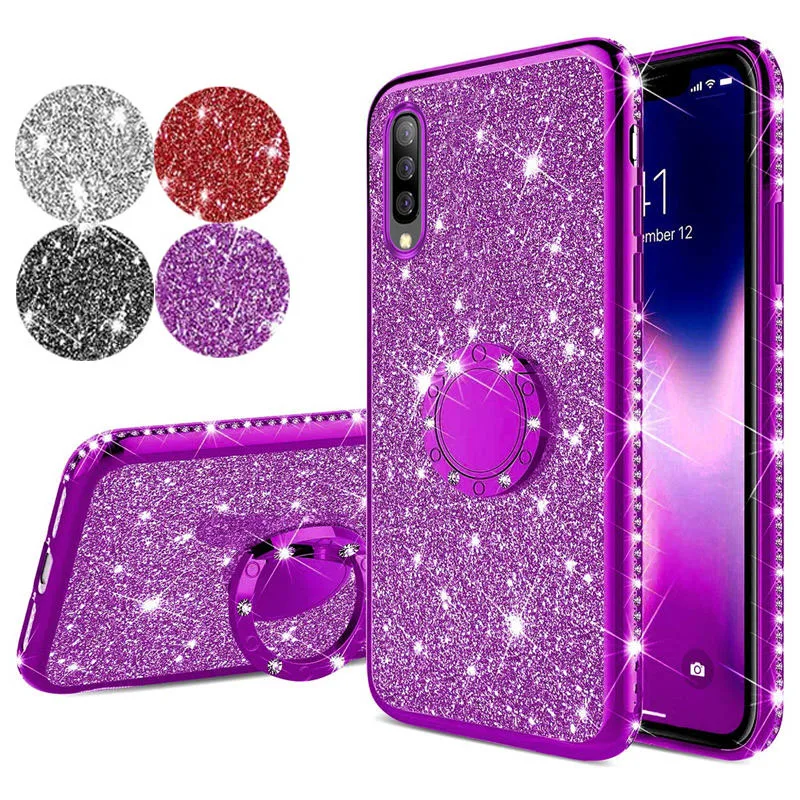 Diamond Bling Glitter Soft TPU Case Cover on sfor Samsung A30 A20 A10 A50 A70 M20 A6 A8 A7 2018 Magnetic Finger Ring Stand Coque (11)