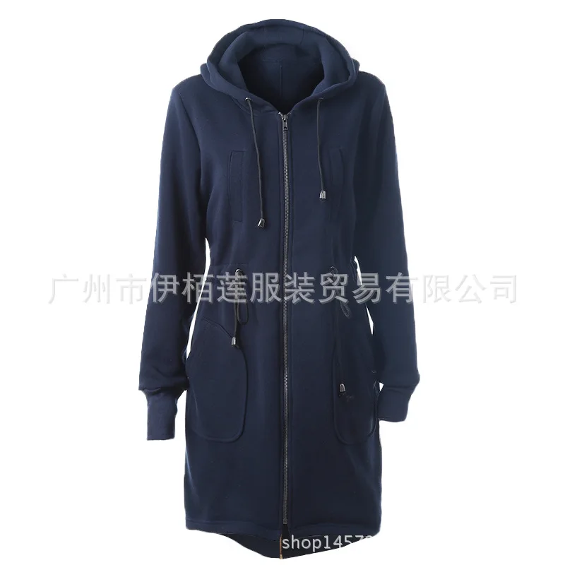 2018 sells hot clothes, drawstrings, waist, hooded zipper, long sleeved pocket, long coat woman. Hoodies