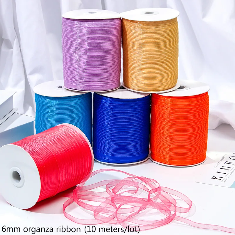 

6mm Organza Ribbon (10 Meters/lot) Decorative Gift Packing Wedding Crafts Christmas Gift Wrap Handmade DIY Material Supplies