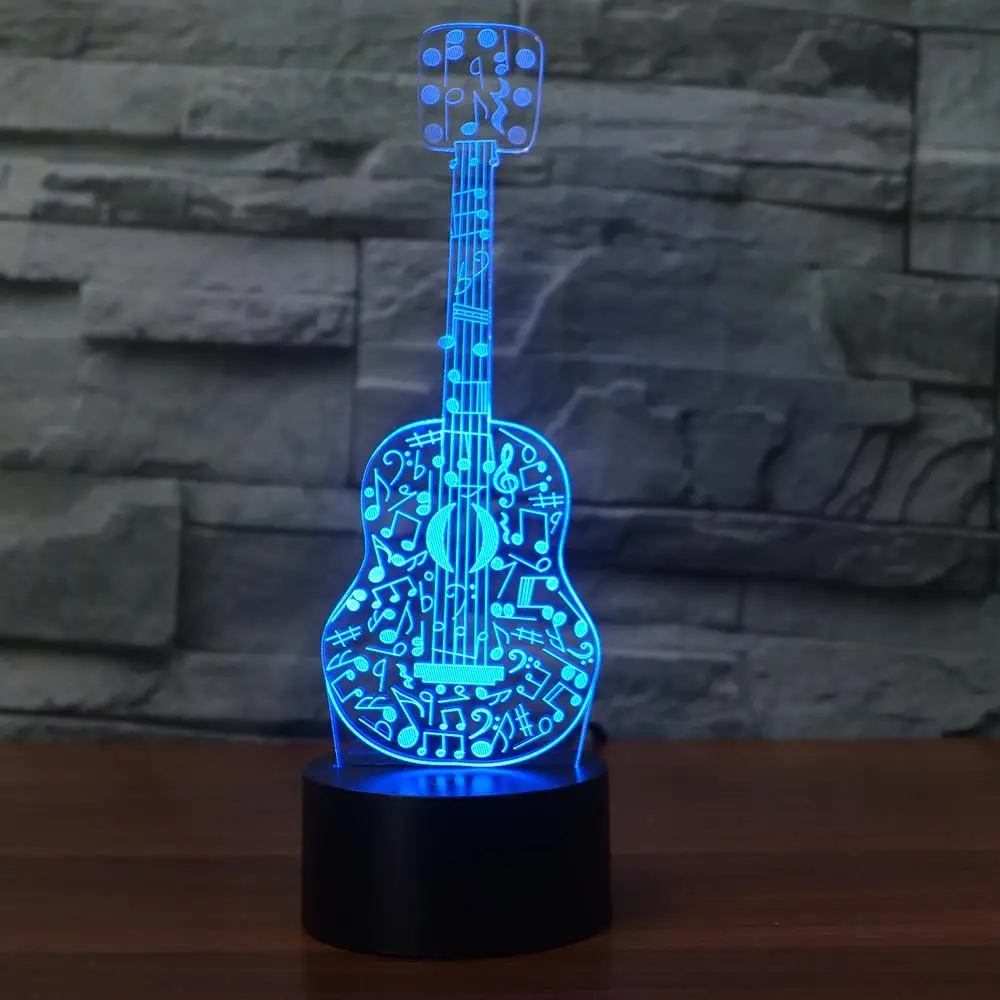 

Visual Kids Sleep Lighting 3D Night Light Gifts Guitar With Music Notes Shape Led 7 Colors Change Musical Instruments Desk Lamp
