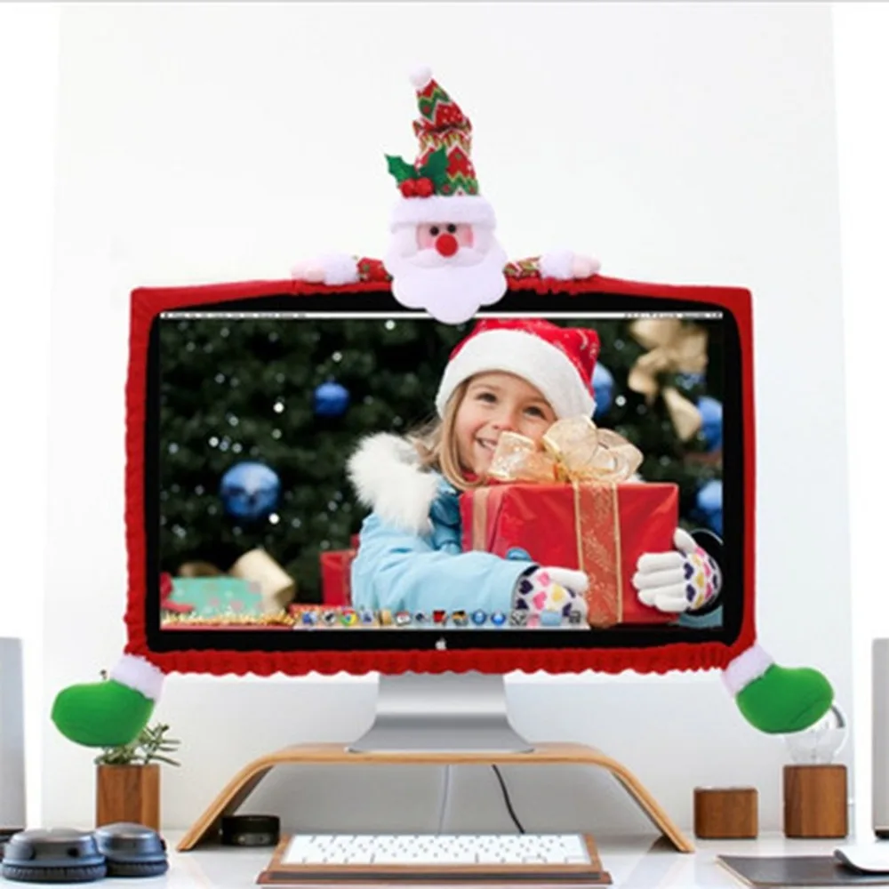 

2018 new style Christmas decoration Christmas computer screen set Three-dimensional cartoon computer cover