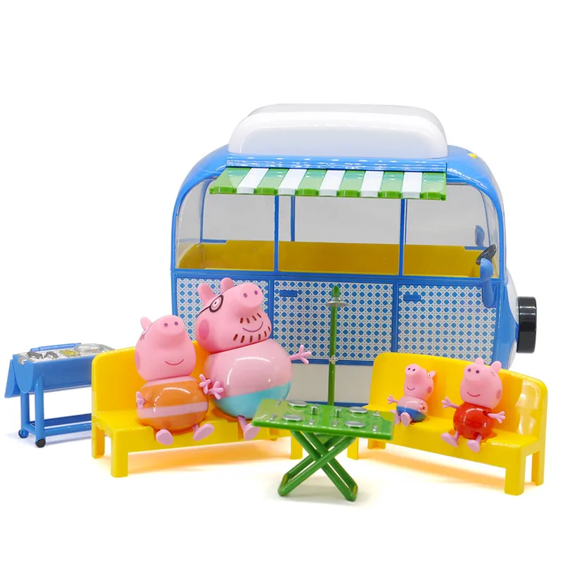 Peppa Pig pink pig big Camper car Toys Doll Action Figures Family Member Toys Early Learning Educational toys