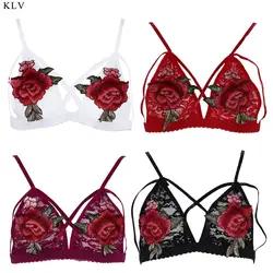KLV/Для женщин Роза вышивка Strappy Bralette крест повязку толстый выдалбливают Нижнее белье