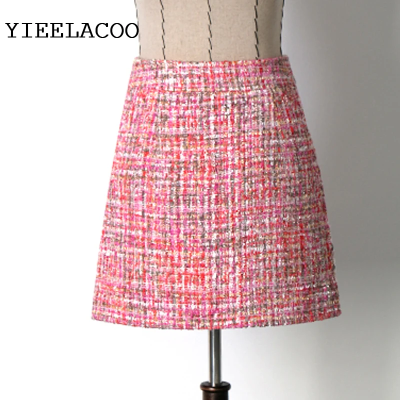 Розовая твидовая юбка из ткани с пайетками осенняя/зимняя женская юбка новая твидовая юбка с кисточками и высокой талией