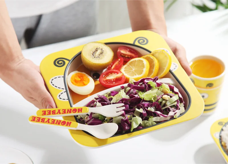 5 PcsSet Baby Bamboo Fiber Dinnerware Toddler Safety Tableware Set Bowl Cup Spoon Fork Feeding Dishes Kids Utensils BB5074 (17)