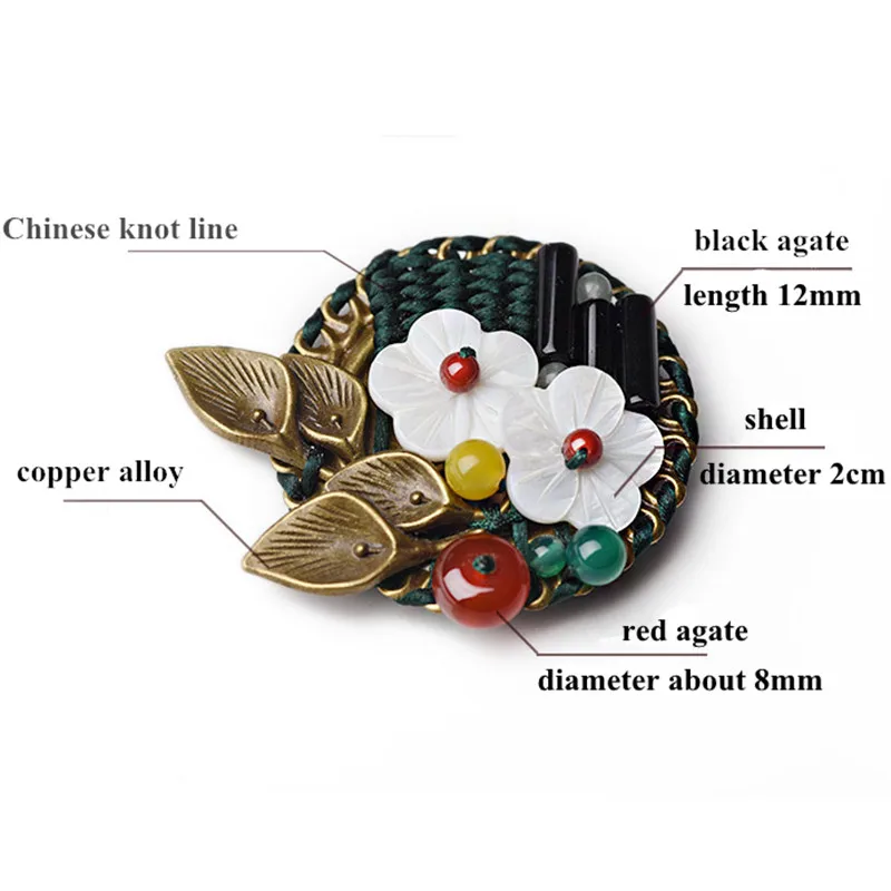 shell flower brooches for women natural black red stone broche vintage brooch pins ethnic jewelry 