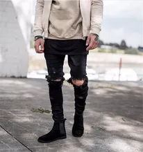 Fashion 2015 new ripped skinny jeans mens personality rock style jean pant slim skinny pants distressed calca jeans