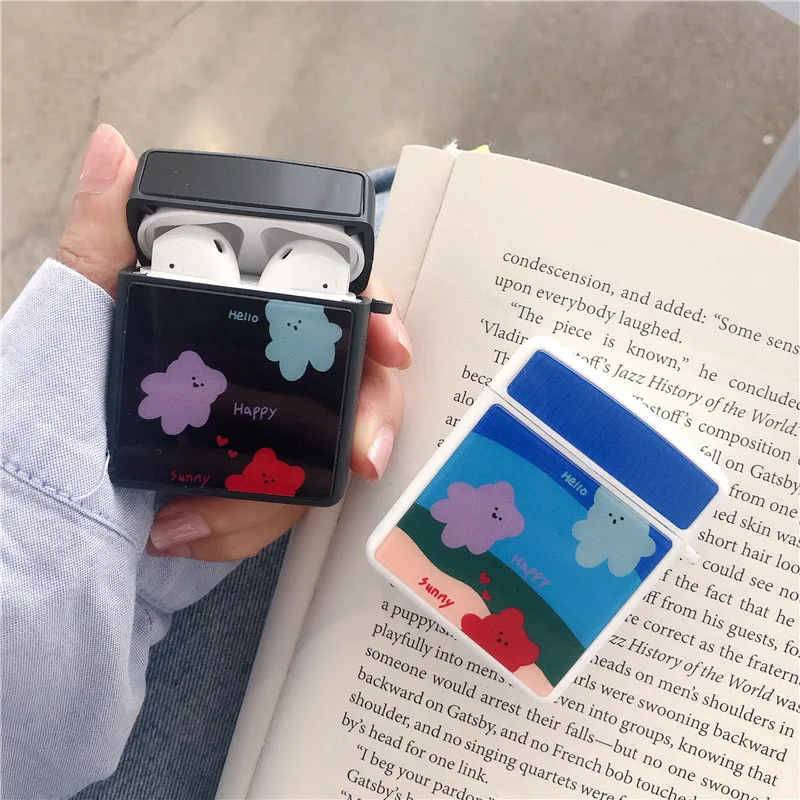 

Happy bear silicone soft glossy case for apple airpods wireless bluetooth earphone Square cover air pod protective charging bag