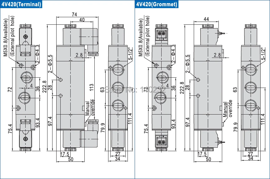 4V420-15 1/" Airtac 5/2 способ 4V400 серии двойная катушка соленоидного клапана